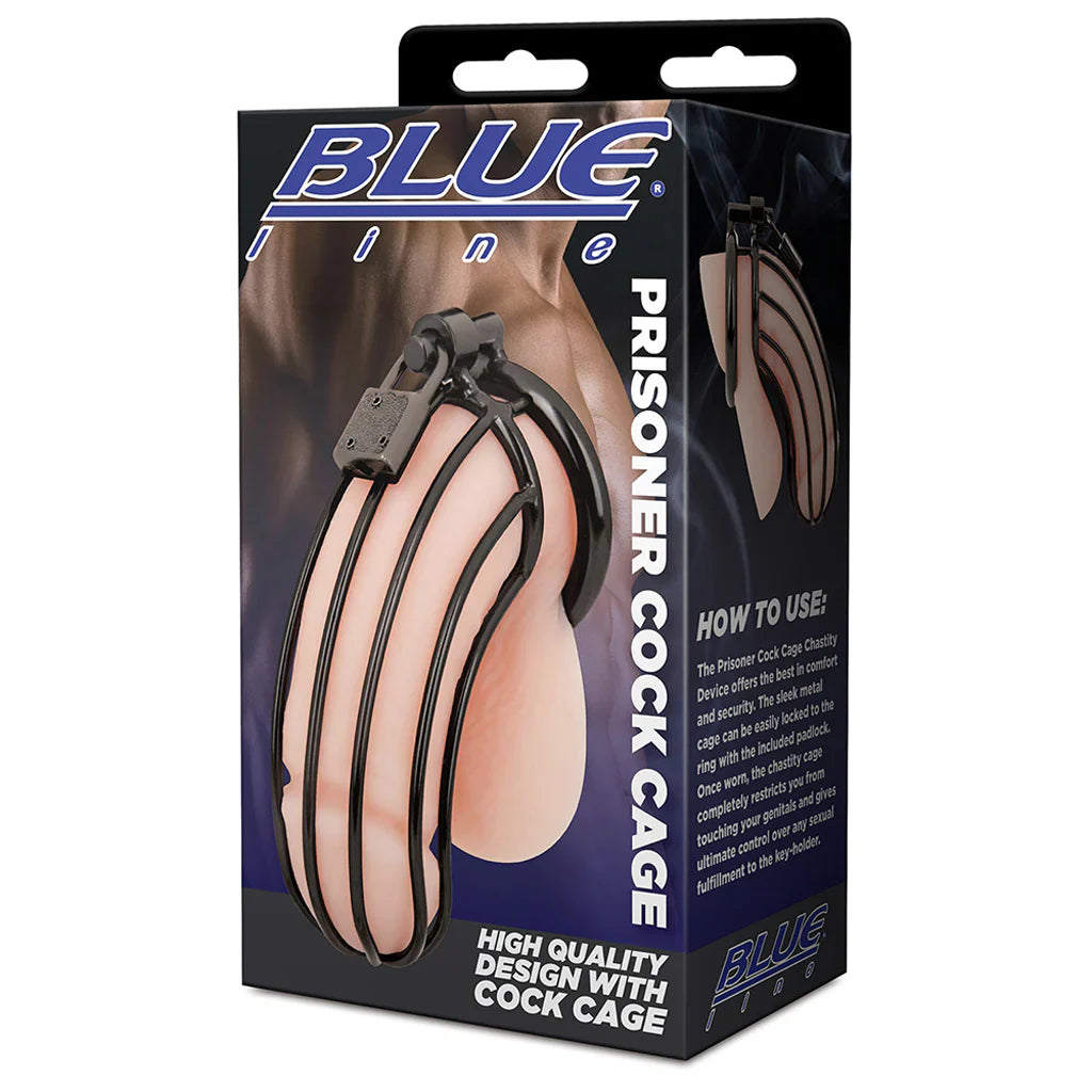 Blue Line Prisoner Cock Cage in Black – Toronto adult store – close-up view