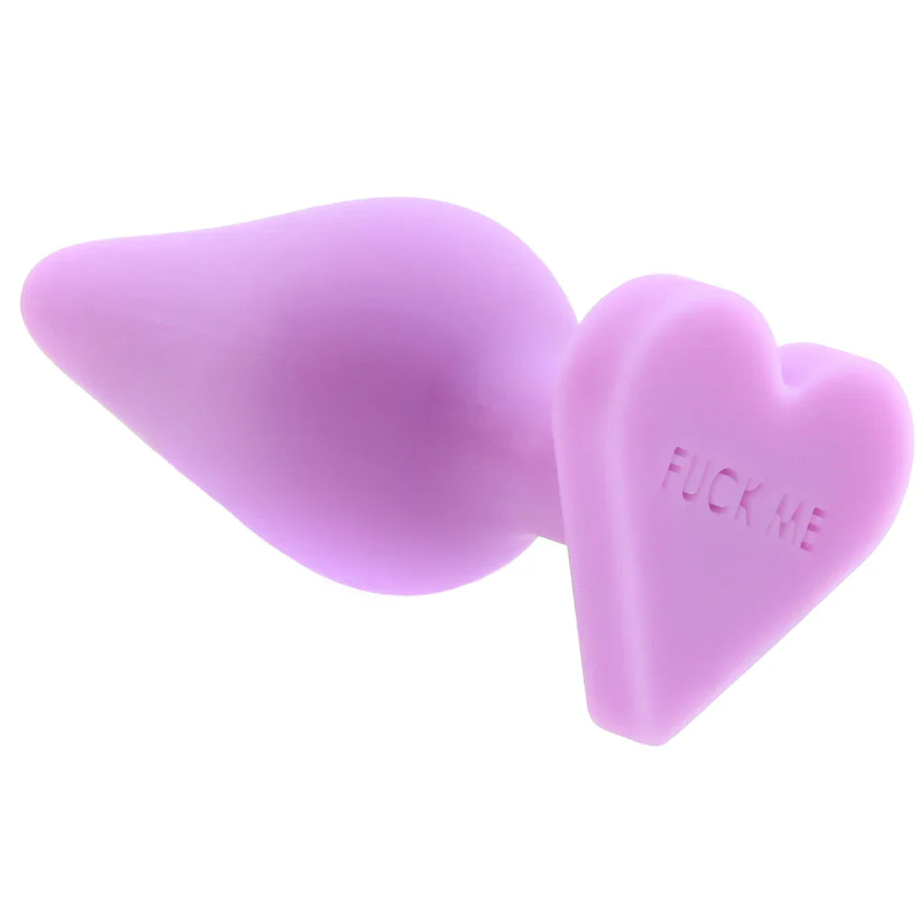 Candy Hearts F**k Me Medium Butt Plug in Purple – Toronto adult store – close-up view