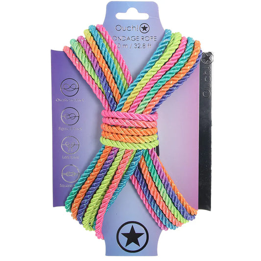 Ouch! 32.8'/10m Bondage Rope in Vibrant Rainbow