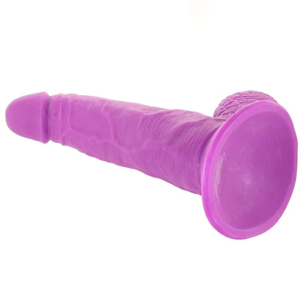 Pop Peckers 7.5 Inch Ballsy Dildo in Purple – Toronto adult store – close-up view