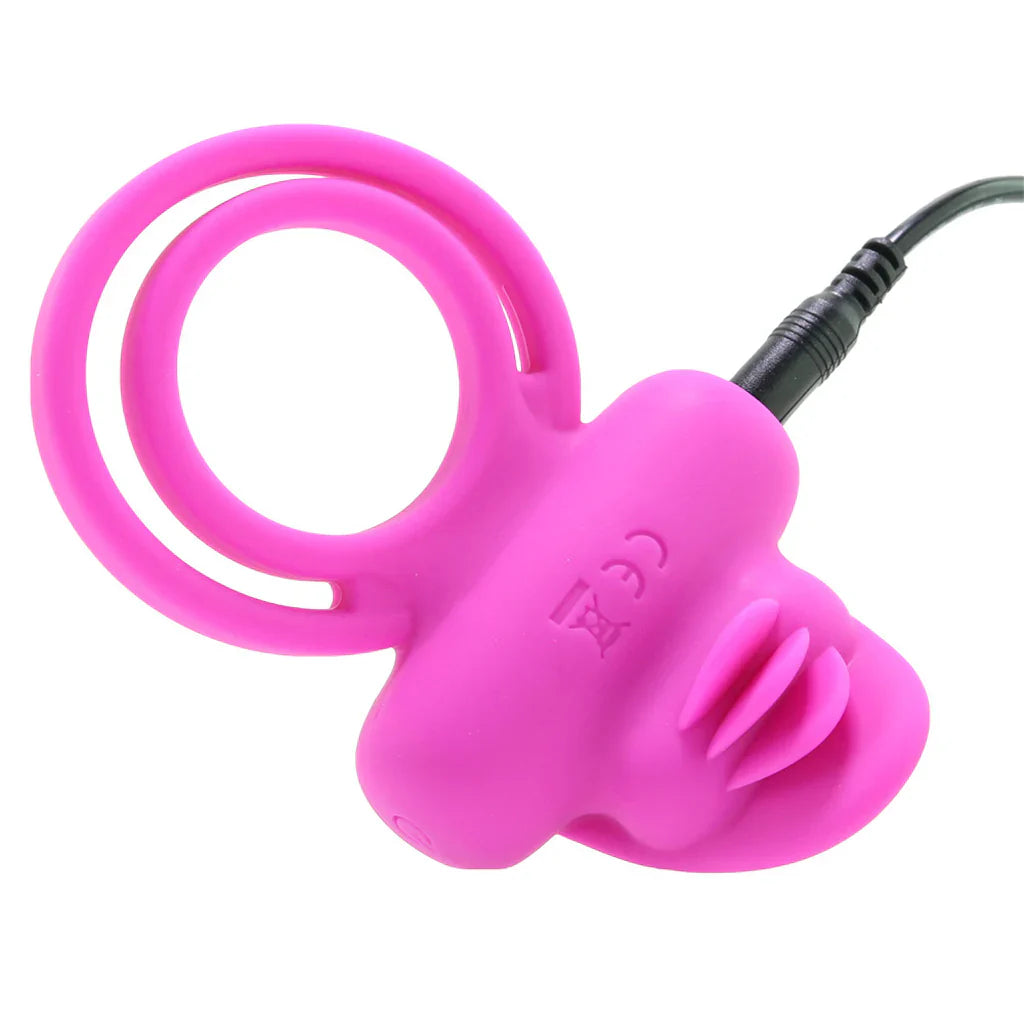 Dual Clit Flicker Vibrating Cock Ring in Pink – Heaven Boutique Toronto – side view