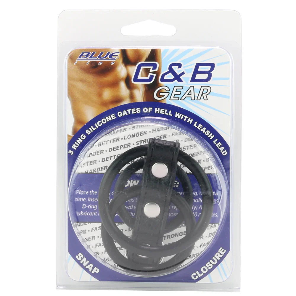Blue Line 3 Ring Silicone Gates of Hell with Leash Lead