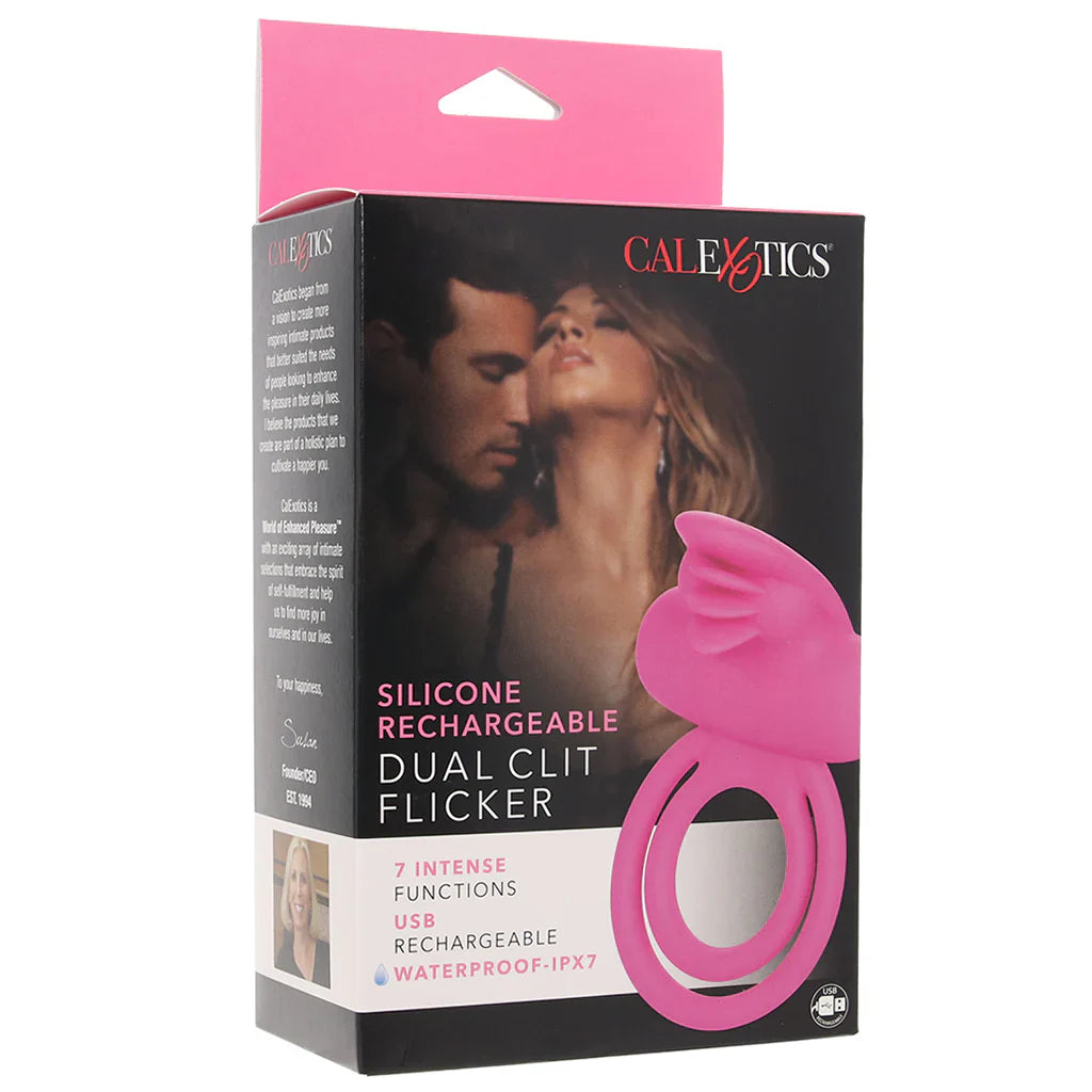 Dual Clit Flicker Vibrating Cock Ring in Pink